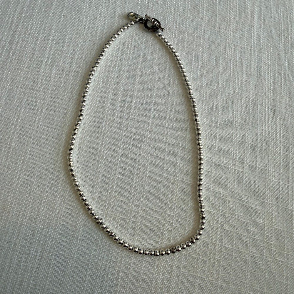 Lauren Ralph Lauren Silver Tone Ball Bead Necklace RL Logo Toggle Clasp 16.5in